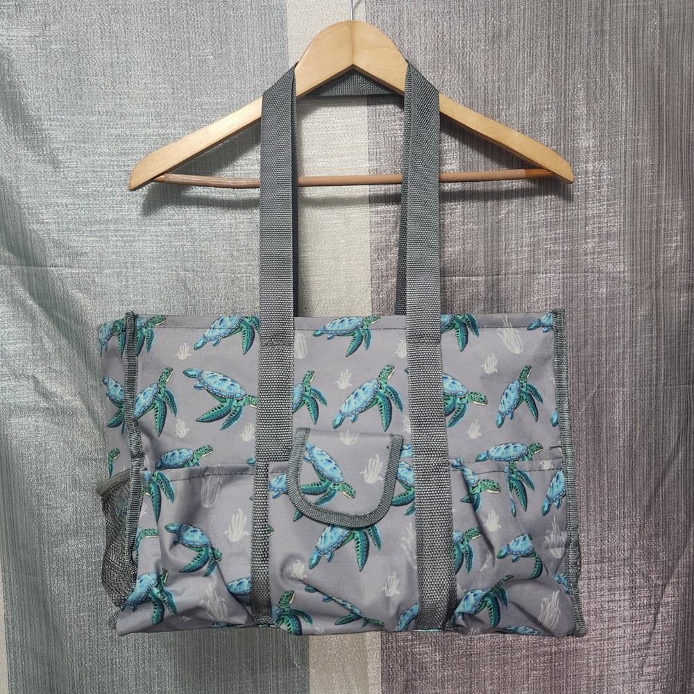 Sea Turtle Print Utility Tote Bag Storage Zippered Organizer Beach Craft Baby